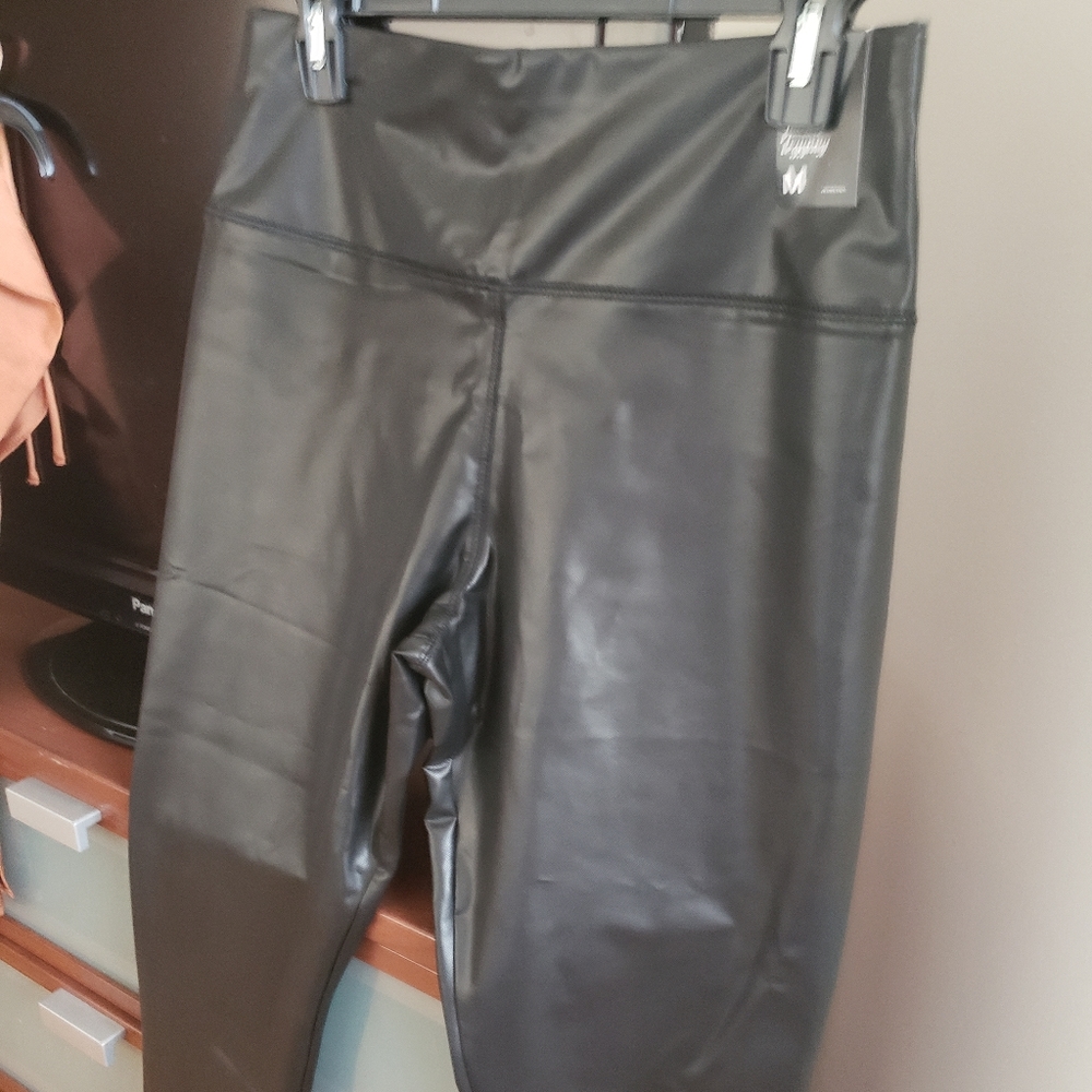 Faux leather pull up pants